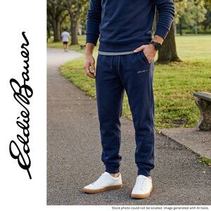 Eddie Bauer Men's Small Navy Blue Camp Fleece Jogger Pants Sweatpants Soft